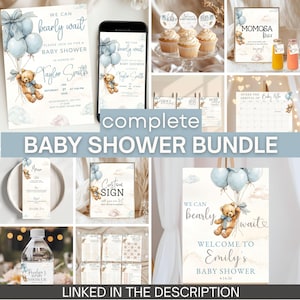 We Can Bearly Wait Baby Shower Editable Invitation Edit Pale Blue Balloons Teddy Bear Theme Boy Shower Invite Boho Digital Download Invited image 12