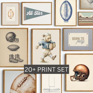 Football Nursery Wall Art Baby Boy Set Toy Room Sport Painting Downloadable Artwork Bundle Blue Changing Table Decor Teddy Bear Cottagecore