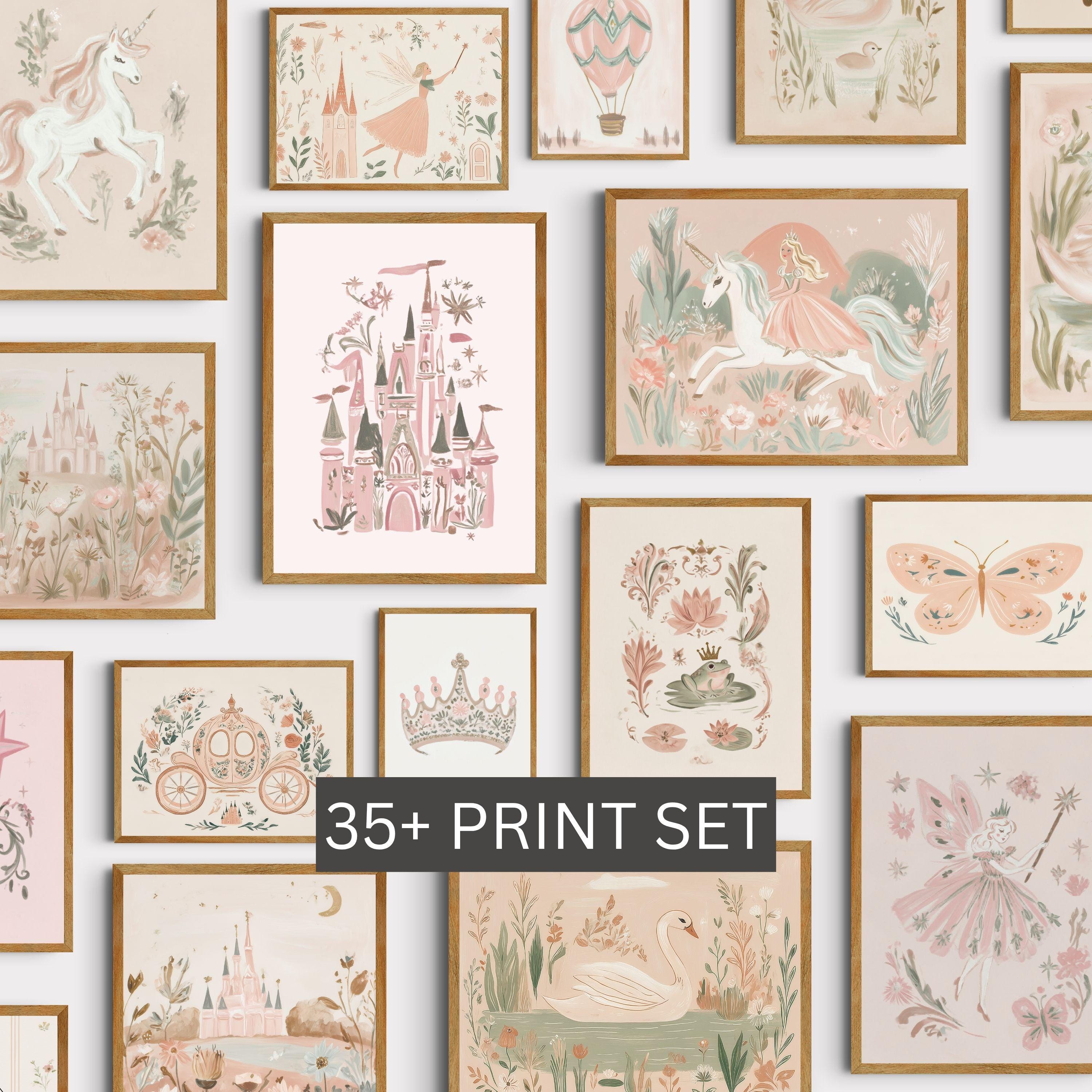 Whimsical Nursery Wall Art Print Bundle Baby Girl Room Blush Pink ...