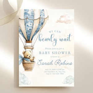 Bear Baby Shower Editable Invite Template Download