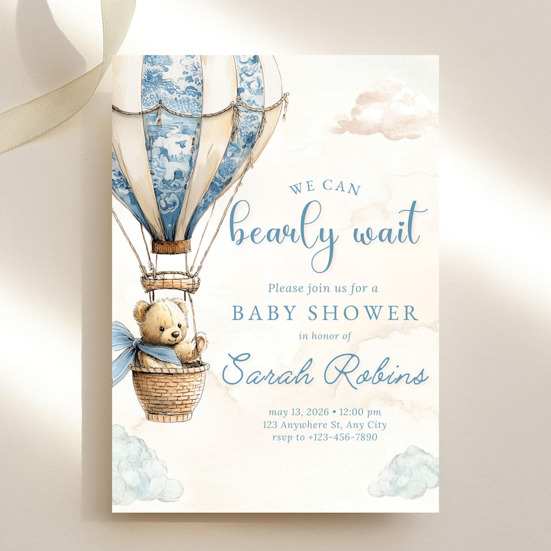 Bear Baby Shower Editable Invite Template Download