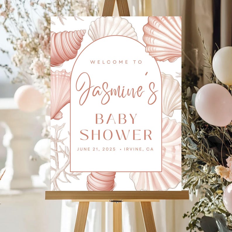 Seashell Baby Shower Editable Bundle Download Pink Girl Shower Game Bundle Neutral Beach Boho Baby Sprinkle Invitation Template Editable PDF image 12
