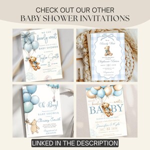 Welcome Baby Sign Shower Bear Theme Custom Poster Dusty Blue Gingham Bearly Boy Shower Board Editable Cute Teddy Entryway Decor Coed Party image 14