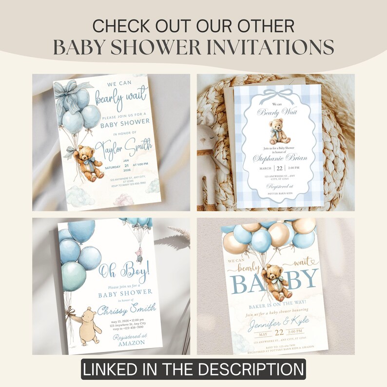 Welcome Baby Sign Shower Bear Theme Custom Poster Dusty Blue Gingham Bearly Boy Shower Board Editable Cute Teddy Entryway Decor Coed Party image 14