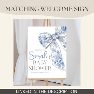 Blue Bow Baby Shower Invite Downloadable Baby Boy Shower Online Invitation Toile De Jouy Coquette Ribbon Pale Blue Baby Sprinkle E Invite image 11