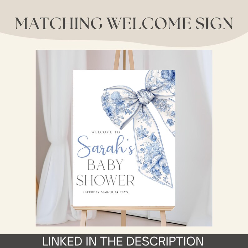 Blue Bow Baby Shower Invite Downloadable Baby Boy Shower Online Invitation Toile De Jouy Coquette Ribbon Pale Blue Baby Sprinkle E Invite image 11