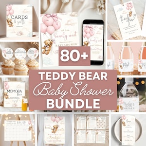 Girl Baby Shower Bundle Download We Can Bearly Wait Invitation Bundle Teddy Bear Pink Balloon Theme Game Set Printable Evite Boho Decor Pack