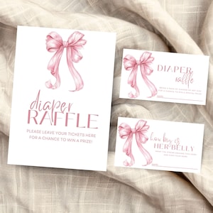Blush Ribbon Party Bingo Collection from Baby Shower Game Bundle Printable Pink Bow Trivia Set, instant download pack