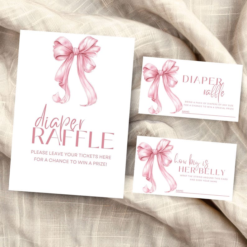 Blush Ribbon Party Bingo Collection from Baby Shower Game Bundle Printable Pink Bow Trivia Set, instant download pack