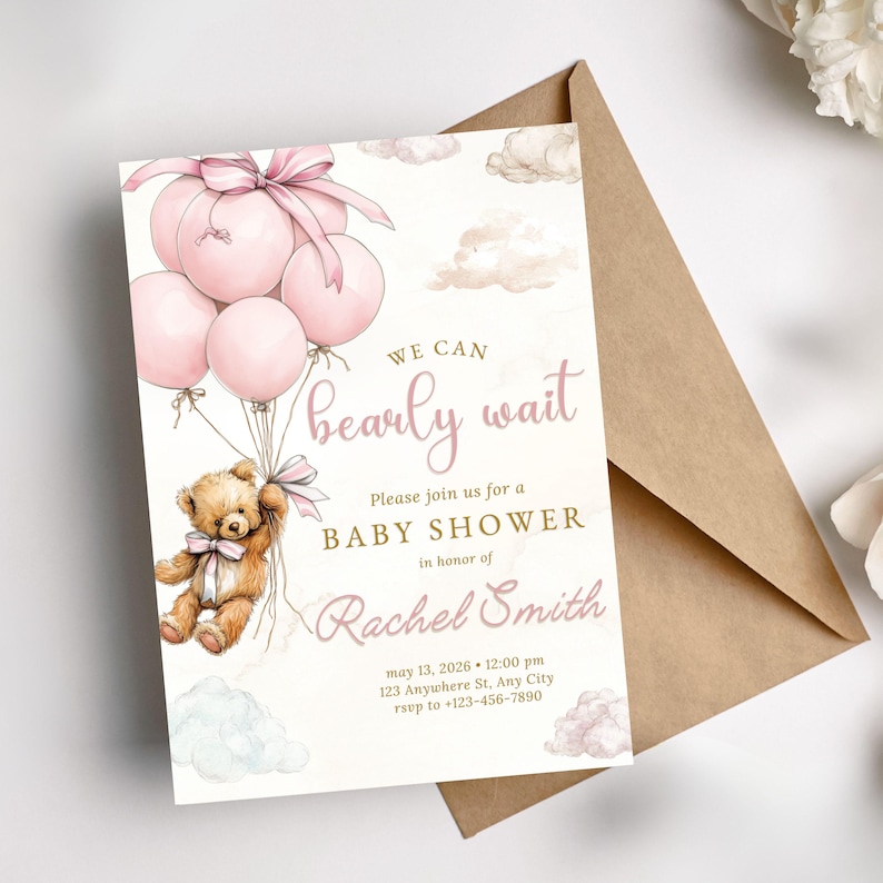shower Invitation Template We Can Bearly Wait Invite Editable Boho Bear Baby