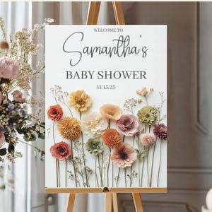 Floral Baby Shower Sign Personalized Editable Download Baby Girl Shower Welcome Poster Boho Wildflower Front Door Entry Decor Flower Theme