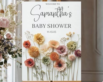 Floral Baby Shower Sign Personalized Editable Download Baby Girl Shower Welcome Poster Boho Wildflower Front Door Entry Decor Flower Theme