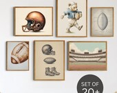 Vintage Football Art Printable Collection Instant Download Nursery Gallery Wall Decor Bundle Kids Game Room Varsity Sport Artwork Set Helmet