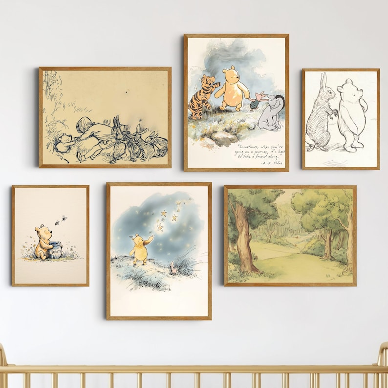 Classic Winnie-The-Pooh Wall Art Print Downloadable Storytime Decor Cozy Reading Nook Cottagecore Honey Bear Artwork Toddler Gallery Set image 16