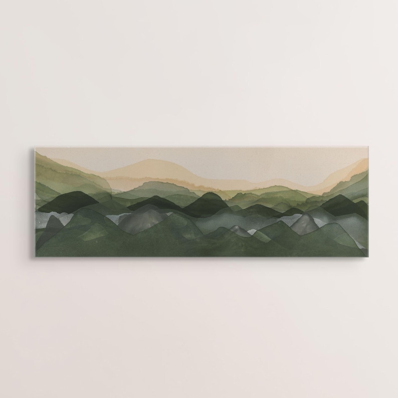 Living Room Painting Above Fireplace Art Work Landscape Watercolor Scenery Print Mid Century