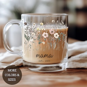 Kubek na kawę dla przyszłej mamy Pomysł na prezent ciążowy dla przyszłej mamy Baby Shower Prezent dla nowej mamy Szklany kubek dla mamy Spersonalizowany kubek na kawę dla mamy z motywem kwiatowym