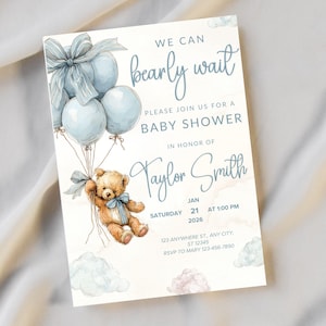We Can Bearly Wait Baby Shower Editable Invitation Edit
