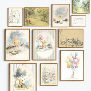 Downloadable honey bear artwork arranged in a cottagecore reading nook with soft neutral accents.