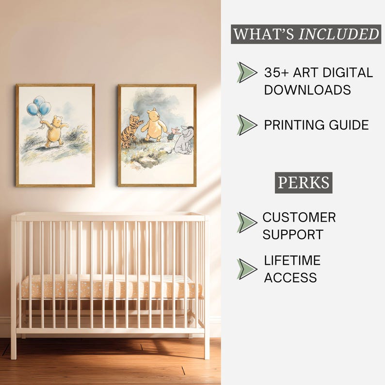 Winnie-the-Pooh Nursery Wall Art Digital Print Kids Room Woodland Gallery Set Childrens Playroom Boho Watercolor Painting Neutral Bundle Boy image 2