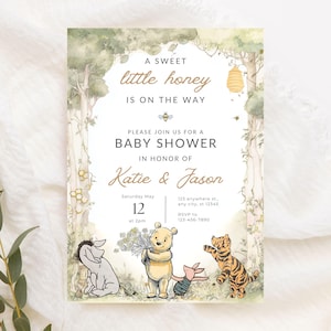 Pooh Bear Baby Shower Invitation Template Digital Download Editable Woodland Theme Gender Neutral Little Honey Invite Classic Winnie Friends
