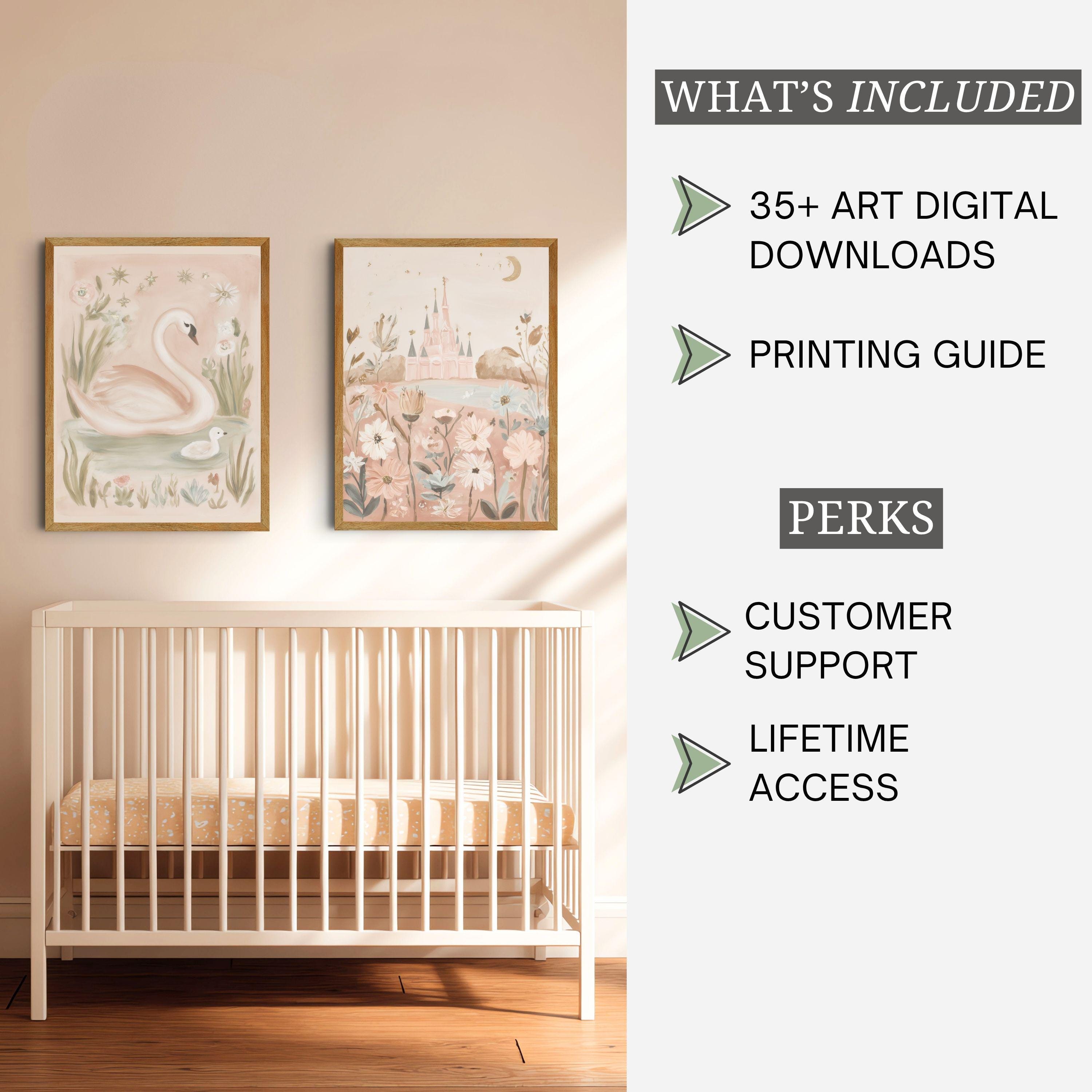 Whimsical Nursery Wall Art Print Bundle Baby Girl Room Blush Pink ...