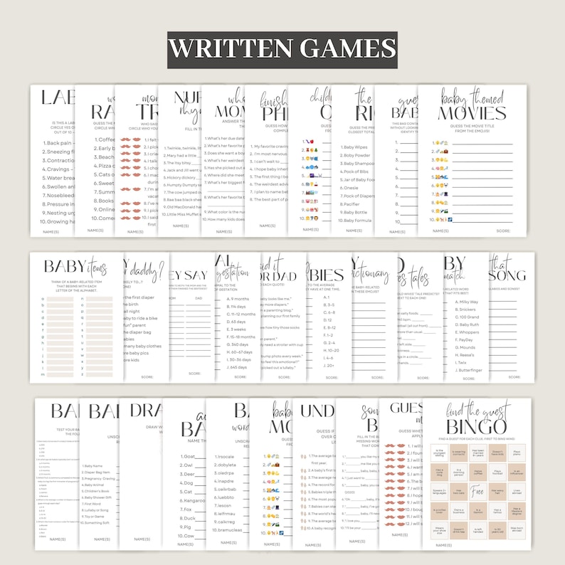 Baby Shower Game Bundle Downloadable Neutral Game Instant Guessing Game