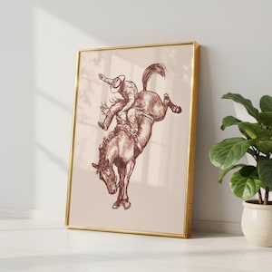 Vintage ranch painting collage arranged as a western kids room poster gallery wall with soft blue tones.