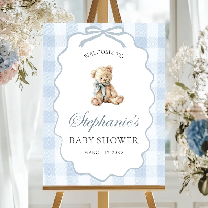 Welcome Baby Sign Shower Bear Theme Custom Poster