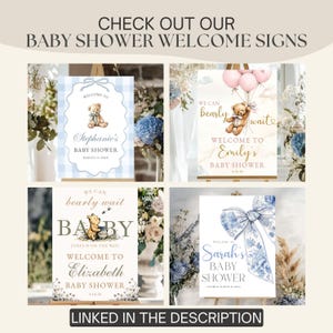 Gender Reveal Sign Welcome Baby Shower Decoration Party Display Easel Teddy Bear Pink Blue Balloon Customizable Template Printable Pregnancy image 13