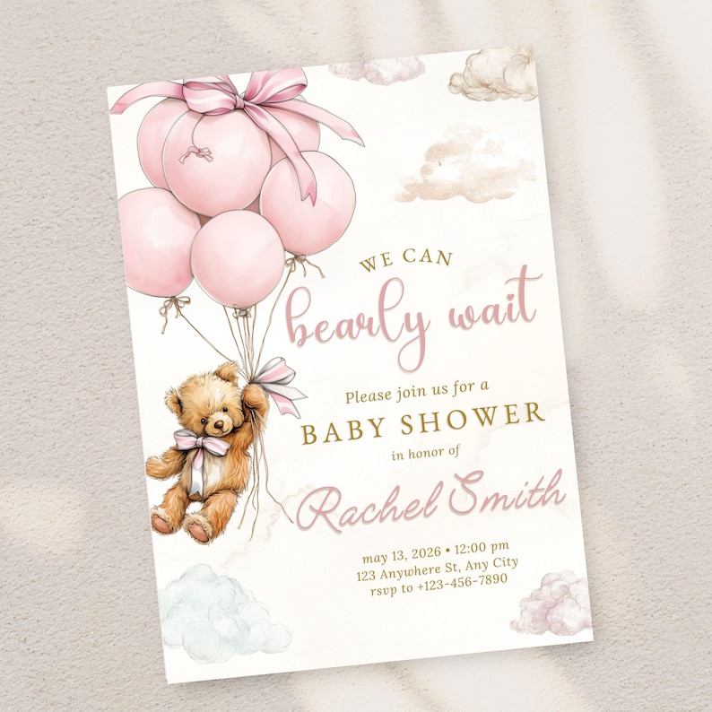 Baby Girl Shower Invitation Template We Can Bearly Wait