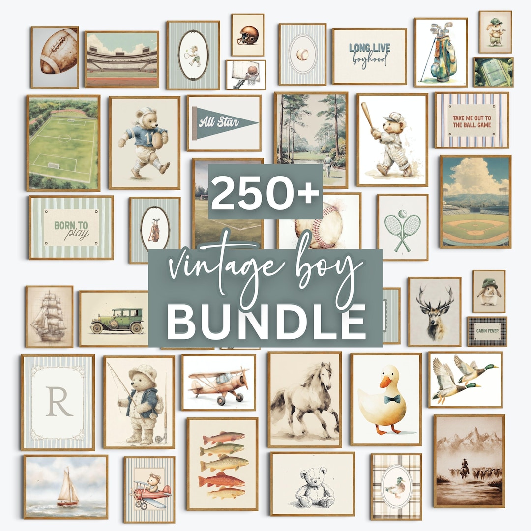 Nursery Wall Art Set Kid Room Printable Matching Bundle Baby Boy Decor ...