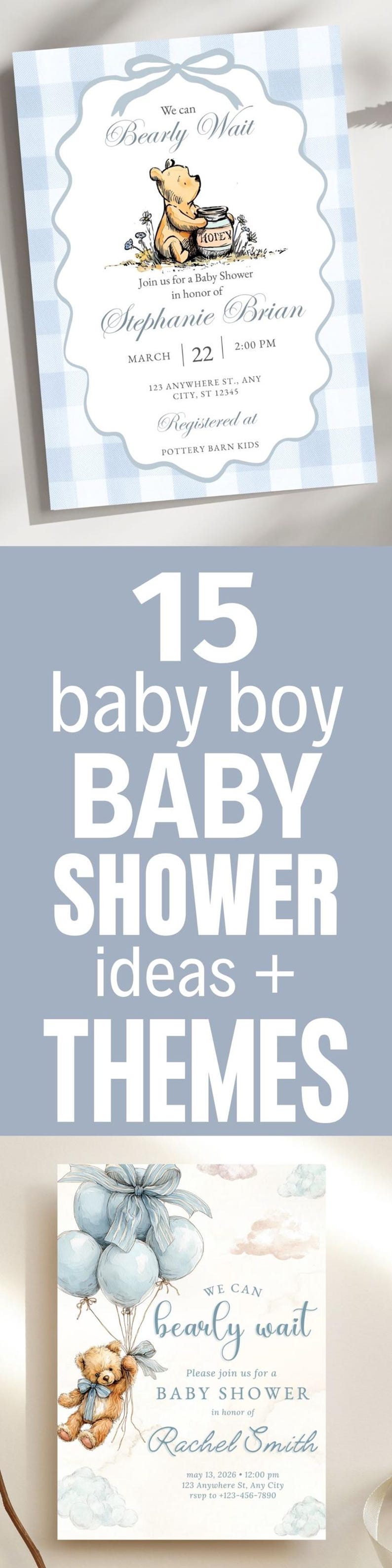 This Boy Winnie Pooh Baby Shower Invitation Printable features a Classic Pooh Bear Invite Template with a charming blue gingham plaid party design. This Downloadable Card is easy to Edit Online and perfect for creating a sweet, storybook-inspired baby shower celebration.