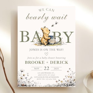 Classic Pooh Baby Shower Invitation Template Gender Neutral Winnie-the-Pooh Shower Invite Digital Boho Girl Shower EInvite Vintage Pooh Bear