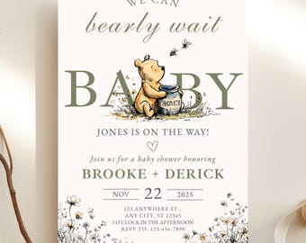 Classic Pooh Baby Shower Invitation Template Gender Neutral Winnie-the-Pooh Shower Invite Digital Boho Girl Shower EInvite Vintage Pooh Bear
