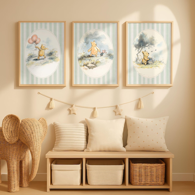 Classic Winnie-The-Pooh Wall Art Print Downloadable Storytime Decor Cozy Reading Nook Cottagecore Honey Bear Artwork Toddler Gallery Set image 14
