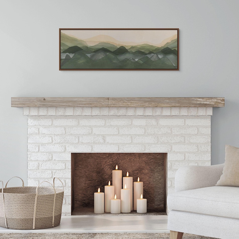 Horizon Artwork Nature Wall Art for Living Room Painting Above Fireplace Art Work Landscape Watercolor Scenery Print Mid Century