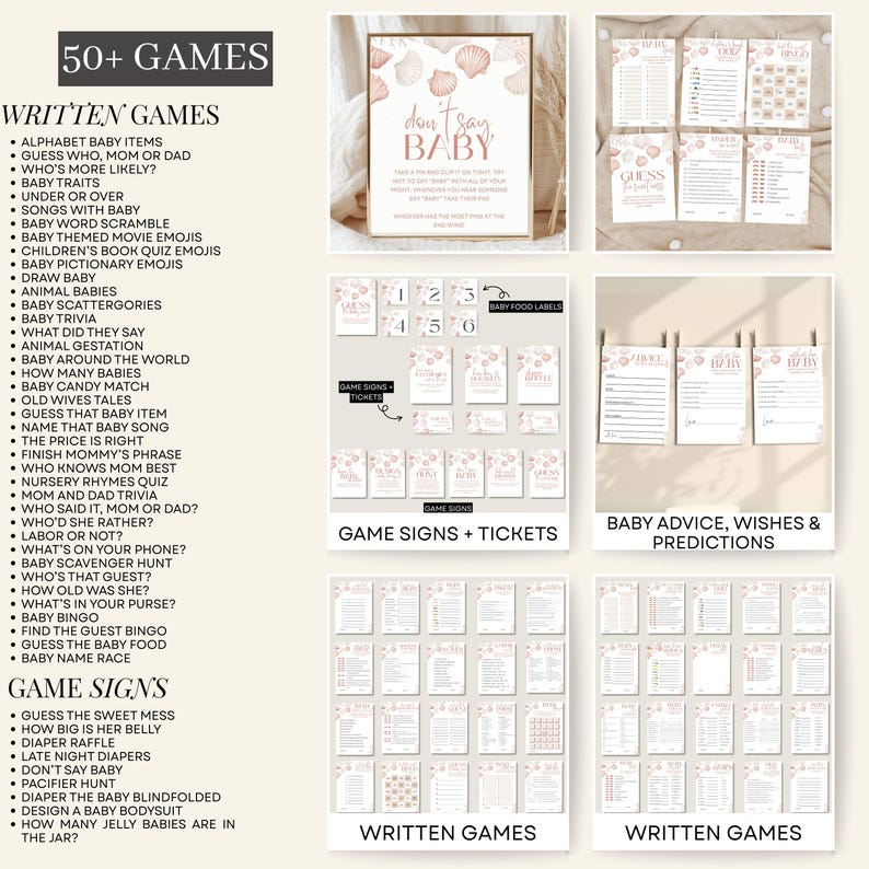 Girl Shower Game Bundle Neutral Beach Boho Baby Sprinkle