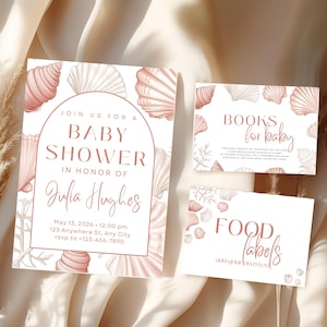 Shower Game Bundle Neutral Beach Boho Baby Sprinkle InvitationTemplate Editable Evite pdf