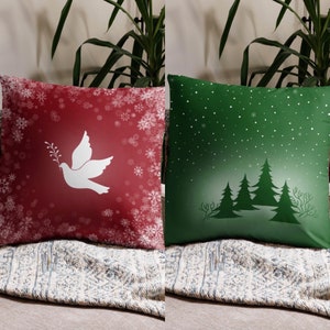 Christmas Tree and Dove 2-sided Pillow