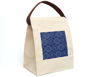 Blauwe cirkel Geo canvas lunchtas met riem