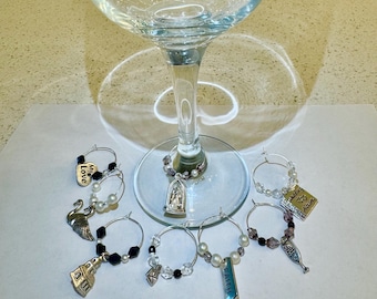 Wedding Wine Charms: Stemmed Glass Tags, Set of 8