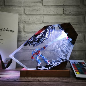 Op.ti.mus Pr.ime Resin Lamp, Custom Epoxy Art Lamp, Custom Resin Night Light, Resin Lamp, Robot Figure, Lamp Decor, Gift For Dad.