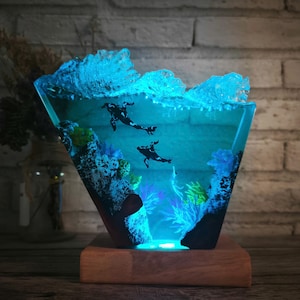 Lámpara de resina Ava/tar T/h/e W/a/y de agua, lámpara de resina Tulkun, lámpara de resina, lámpara de resina oceánica, regalo hecho a mano, madera de resina rústica, regalo de decoración del hogar.