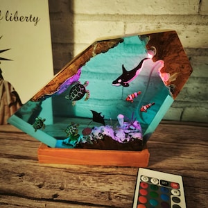 Ocean Resin Lamp, Ocean Gift, Turtle Resin Lamp, Dolphin Night Light, Custom Epoxy Art Lamp, Custom Resin Night Light, Gift For Dad.