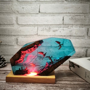 Dragon Art, Dragon Figure, Customer Handmade Gift, Resin Wood Lamp, Dragon Night Lights, Dragon Resin Lamp, Handmade Gift, Father&#39;s Day.