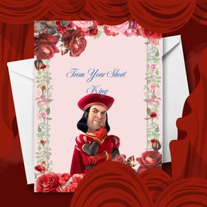 Wydrukuj kartę Lord Farquaad - Karta urodzinowa - Karta walentynkowa - Karta rocznicowa - Karta cyfrowa dla żony - dziewczyny - partnerki - Komedia