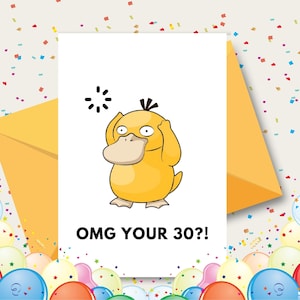Carte d'anniversaire imprimable - carte 30e anniversaire - carte numérique 30e anniversaire - carte Pokémon numérique - carte d'anniversaire comédie - téléchargement immédiat