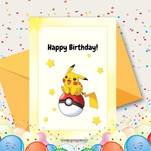 Printable Birthday Card - Pokemon Bday Card - Instant Download - Digital Card - Downloadable Birthday Card - Pikachu Card - Anime Card