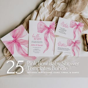 Pink Bow Baby Shower Bundle Pink Bow Baby Shower Game Bundle Editable Template Baby Shower Pink Bow Invitation Bundle Girl Baby Shower Decor
