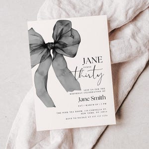 30th Birthday Invitation Template, Coquette Black Bow Invitation, Coquette Bow Invite, Coquette Birthday Invitation, Bow Invitation Birthday